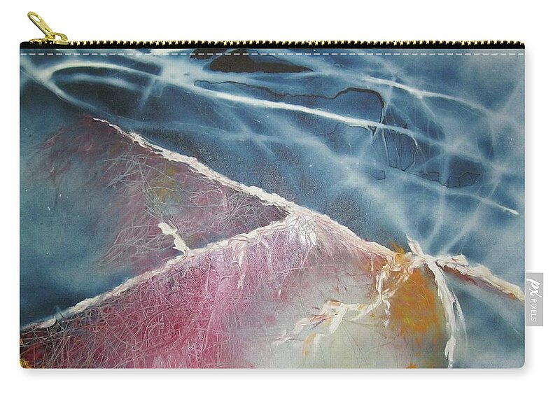 Stained Canvas Using Nature To Forbid The Stain. Oil Painted Over Stain. Zip Pouch featuring the painting String Theory - Wave by Carrie Maurer