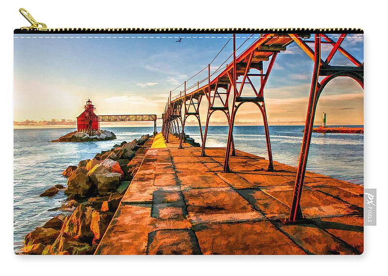 Door County Zip Pouch featuring the painting Sturgeon Bay Canal Pierhead Light by Christopher Arndt
