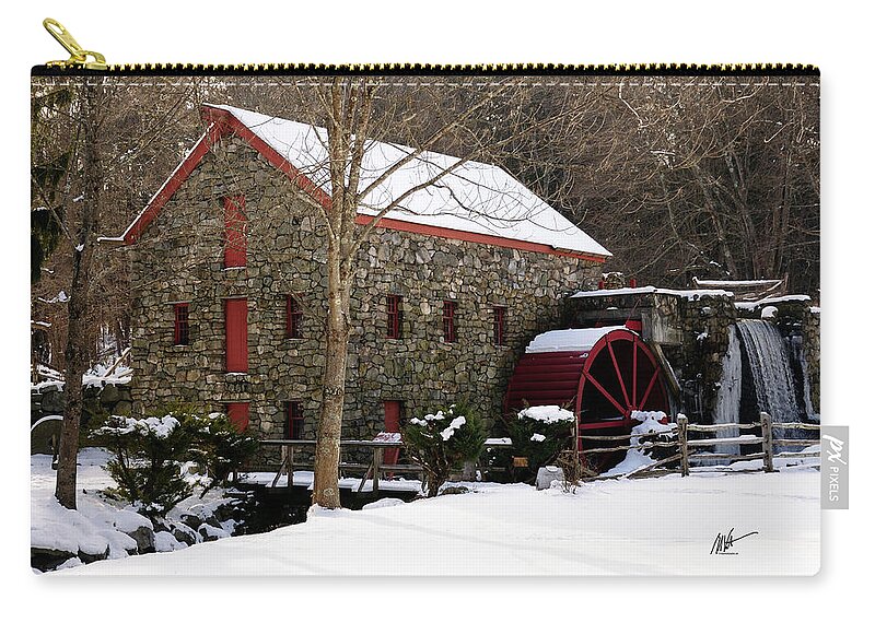 Grist Mill Zip Pouch featuring the photograph Sudbury Grist Mill in Winter by Mark Valentine