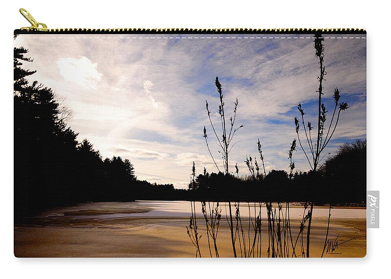 Sudbury Zip Pouch featuring the photograph Sudbury Grist Mill Pond Winter Light by Mark Valentine