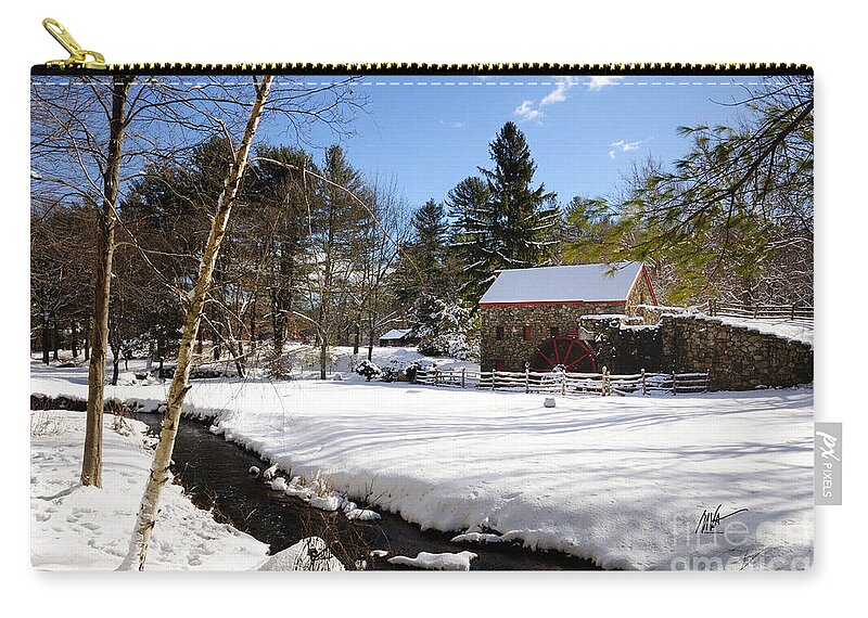 Sudbury Zip Pouch featuring the photograph Sudbury - Grist Mill Winter Creek by Mark Valentine