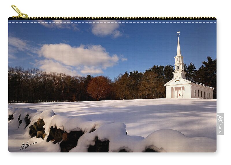 Sudbury Zip Pouch featuring the photograph Sudbury Martha-Mary Chapel Winter Covering by Mark Valentine