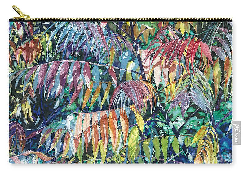 Water Color Paintings Zip Pouch featuring the painting Sumac Spectacular by Barbara Jewell
