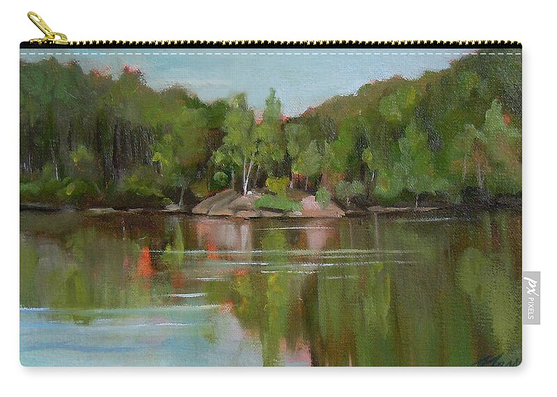 Mirror Lake Zip Pouch featuring the painting Summer at Mirror Lake by Nancy Griswold