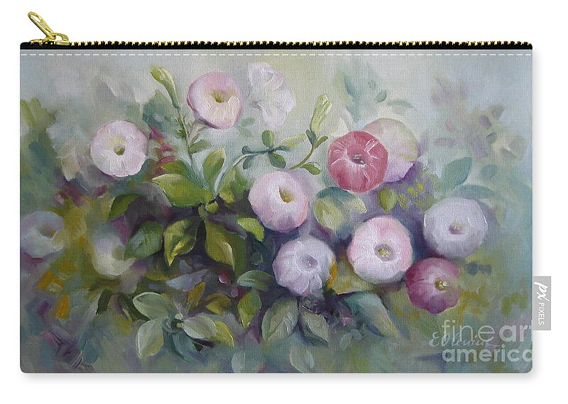 Petunias Zip Pouch featuring the painting Summer symphony by Elena Oleniuc