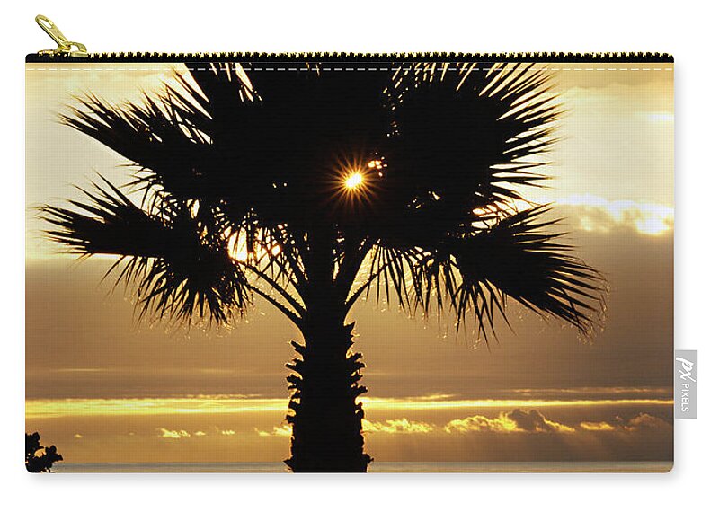 Royal Palms Zip Pouch featuring the photograph Sun and Palm and Sea by Joe Schofield