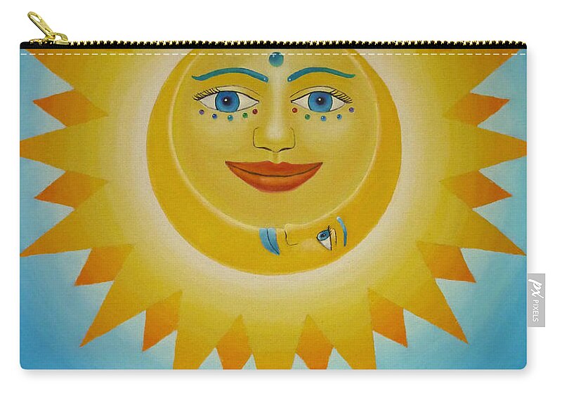 Sun Zip Pouch featuring the painting Sun-moon-stars by George Tuffy