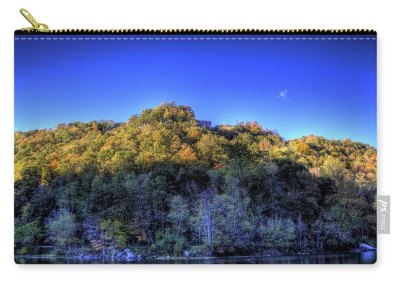 River Zip Pouch featuring the photograph Sun on Autumn Trees by Jonny D