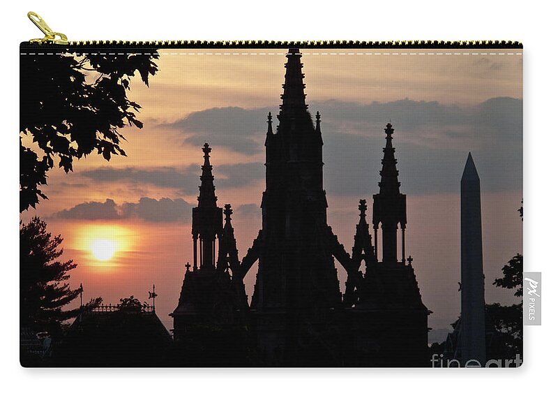 Sunset Zip Pouch featuring the photograph Sun Sets Over Green Wood Cemetery by Spencer Grant