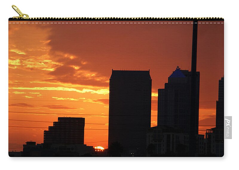 Buildings Zip Pouch featuring the photograph Sun setting on Downtown Tampa by Chauncy Holmes