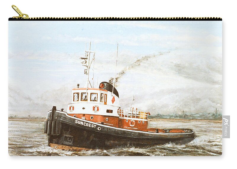 Sun Tug Zip Pouch featuring the painting Suncrest a tug on the River Thames London by Mackenzie Moulton