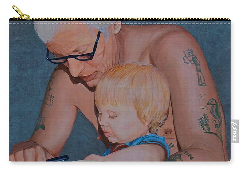 Father And Son Zip Pouch featuring the painting Sunday Paper by AnnaJo Vahle