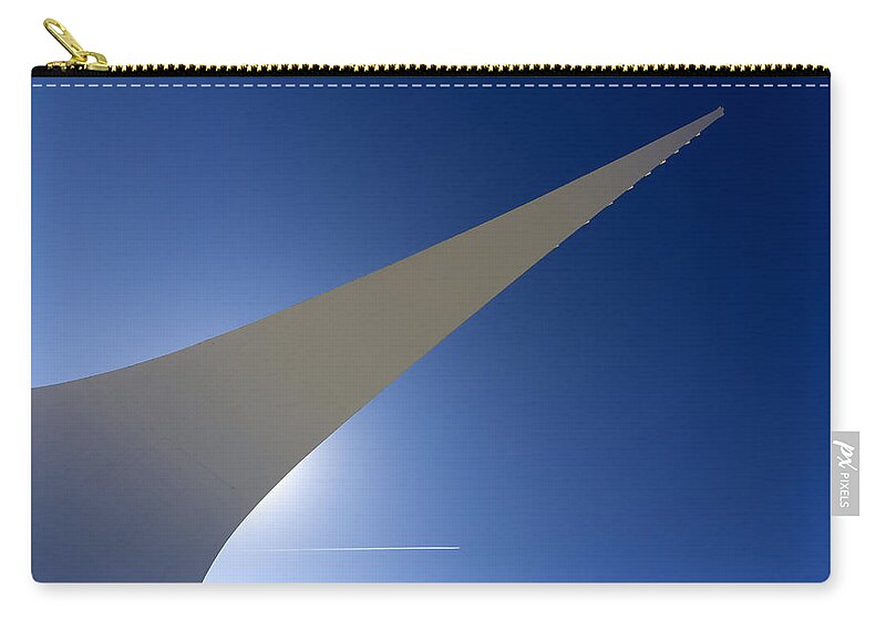 Sundial Zip Pouch featuring the photograph Sundial Bridge And Contrail by Robert Woodward