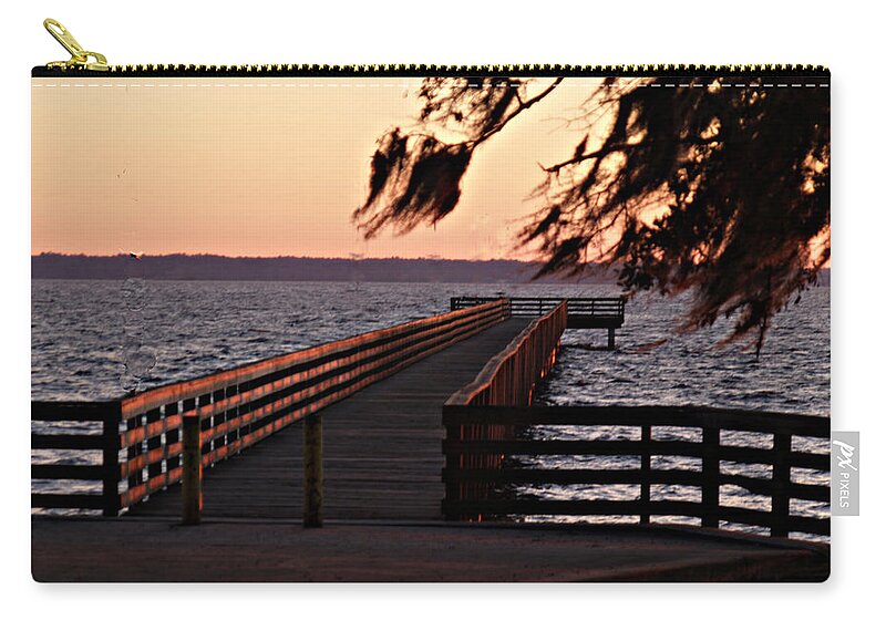 Dock Zip Pouch featuring the photograph Sundown at Shands Dock by Bob Johnson