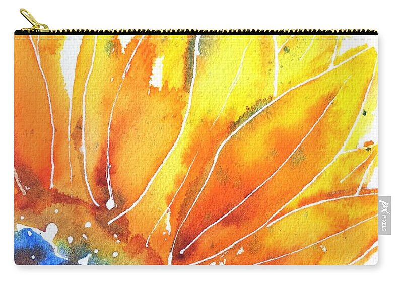 Sunflower Zip Pouch featuring the painting Sunflower Blue Orange and Yellow by Carlin Blahnik CarlinArtWatercolor