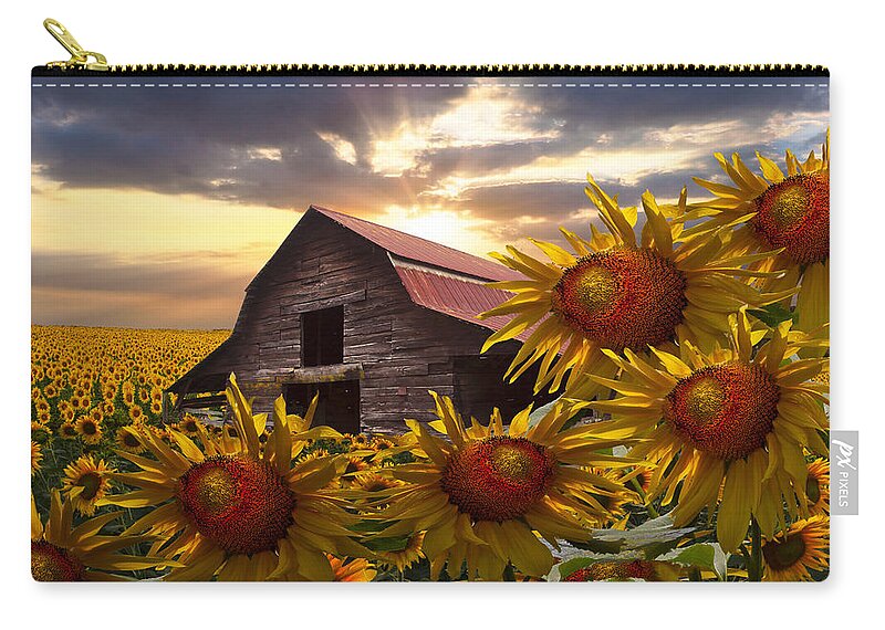 Barn Carry-all Pouch featuring the photograph Sunflower Dance by Debra and Dave Vanderlaan