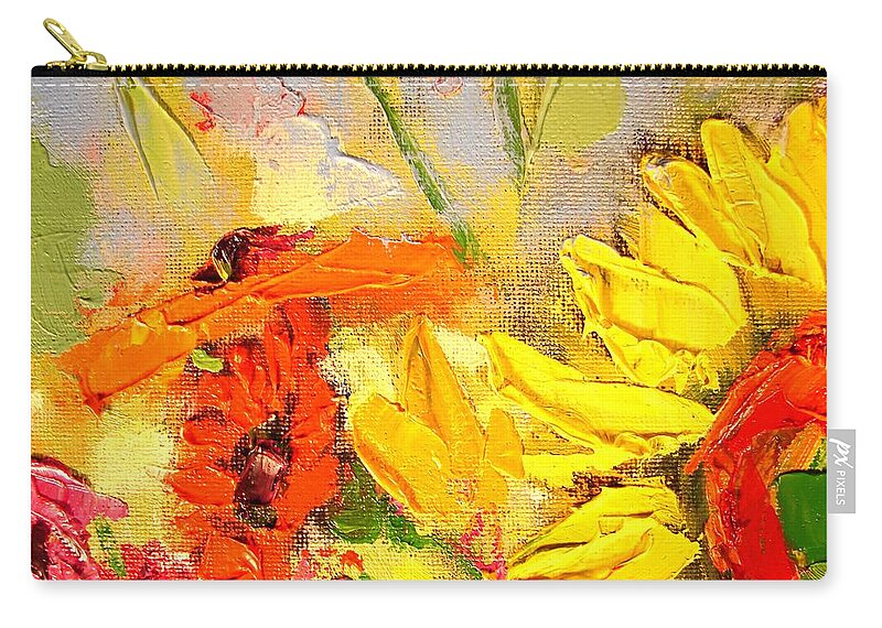 Sunflowers Zip Pouch featuring the painting Sunflower Detail by Ana Maria Edulescu