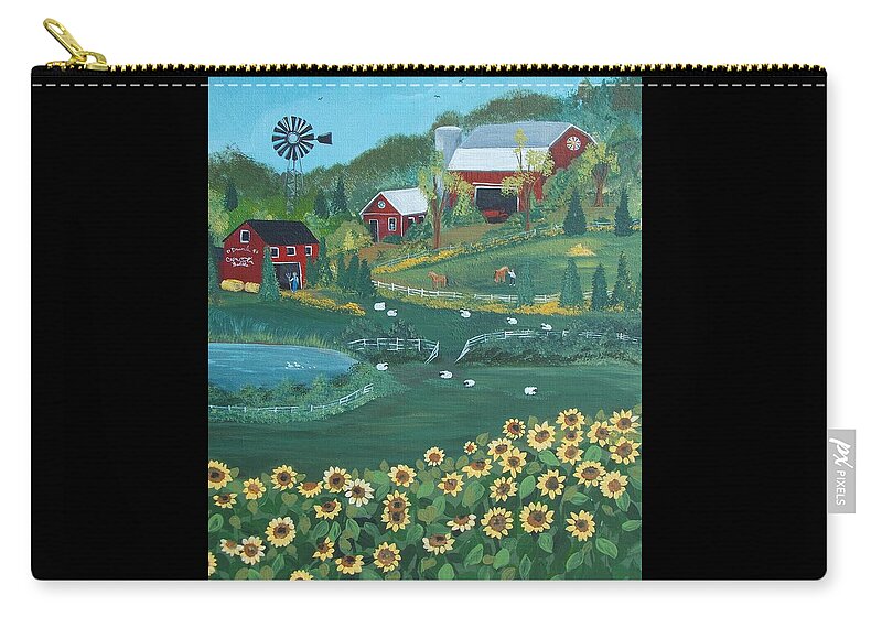 Landscape Zip Pouch featuring the painting Sunflower Farm by Virginia Coyle