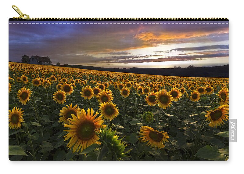 Austria Zip Pouch featuring the photograph Sunflower Sunset by Debra and Dave Vanderlaan