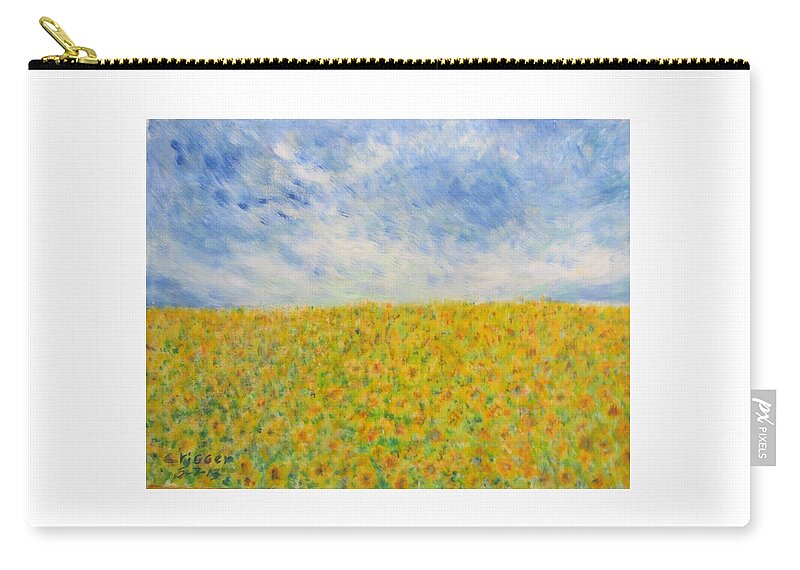Impressionism Zip Pouch featuring the painting Sunflowers Field in Texas by Glenda Crigger