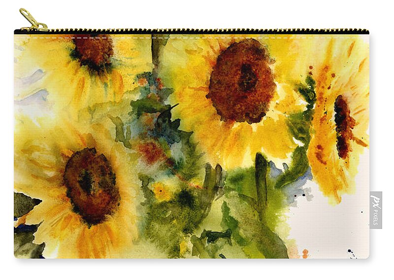 Sunflowers In A Vase Carry-all Pouch featuring the painting Autumn's Sunshine by Maria Hunt