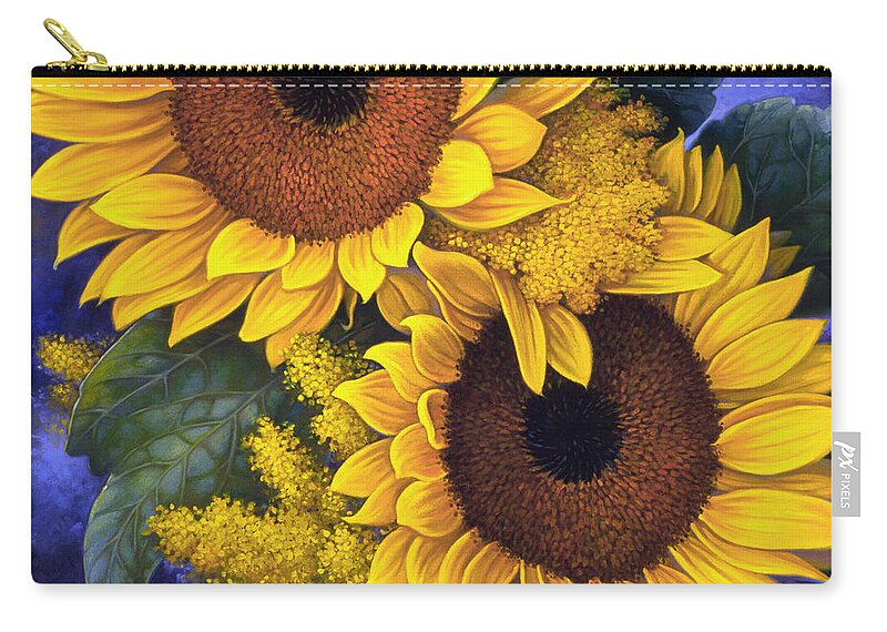 Botanical Zip Pouch featuring the painting Sunflowers by Mia Tavonatti