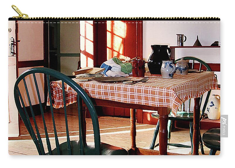 Checkered Tablecloth Zip Pouch featuring the photograph Sunny Kitchen by Susan Savad
