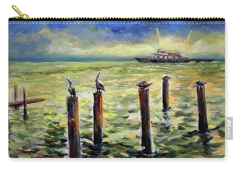 Originals Zip Pouch featuring the painting Sunrise at the inlet by Julianne Felton 2-24-14 by Julianne Felton