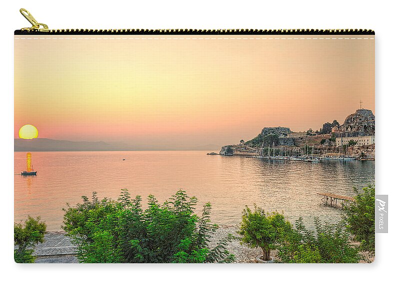Sunrise Zip Pouch featuring the photograph Sunrise at the old fortress of Corfu - Greece by Constantinos Iliopoulos