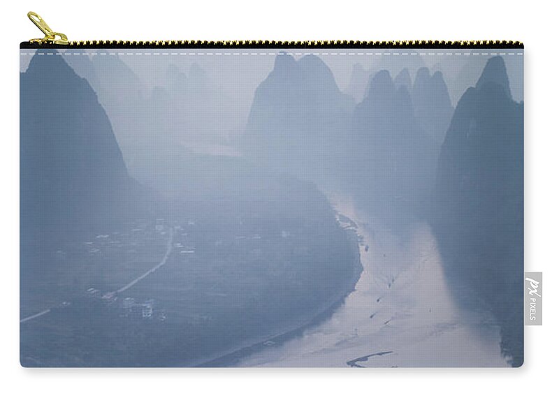 Tranquility Zip Pouch featuring the photograph Sunrise On Li River And Karst Peaks by Matteo Colombo