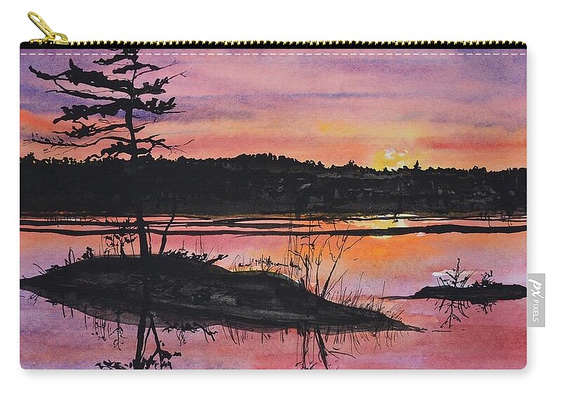 Sunrise Zip Pouch featuring the painting Sunrise on Merrymeeting Bay Maine by Kellie Chasse