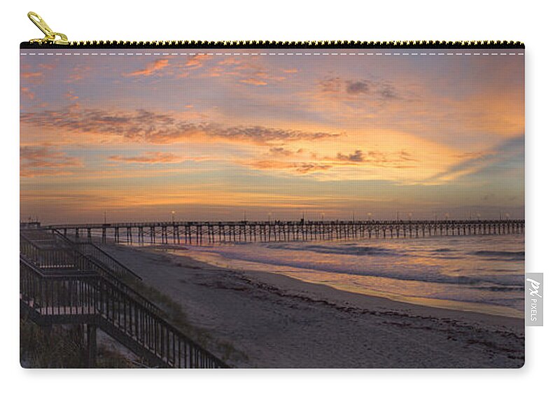 Fishing Pier Carry-all Pouch featuring the photograph Sunrise on Topsail Island Panoramic by Mike McGlothlen