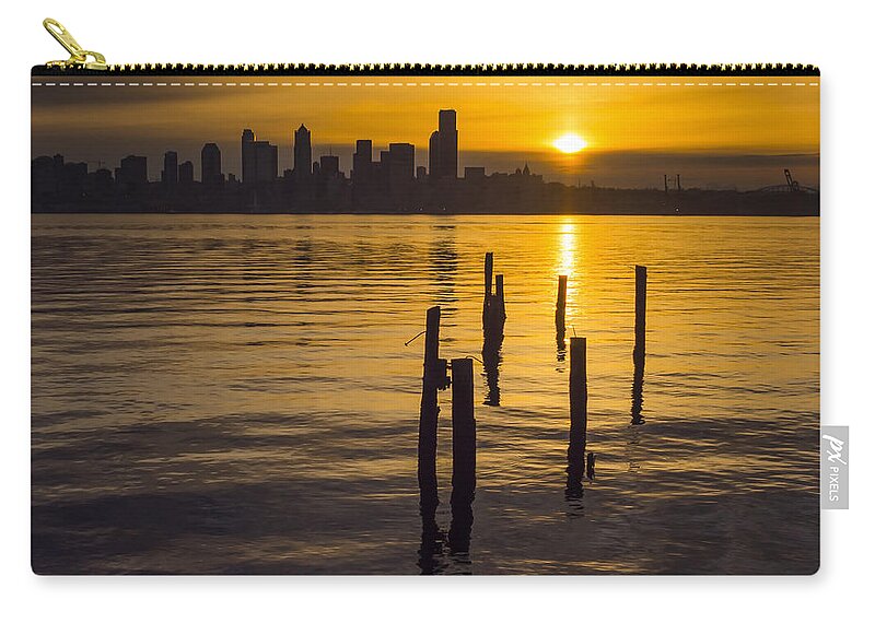 Seattle Zip Pouch featuring the photograph Sunrise Over Elliott Bay by Kyle Wasielewski