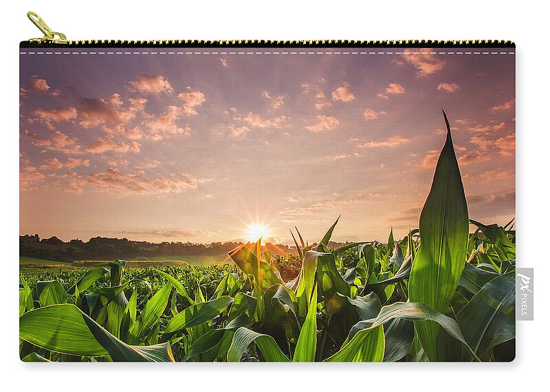 Scenics Zip Pouch featuring the photograph Sunrise Over Field Of Crops In France by Verity E. Milligan