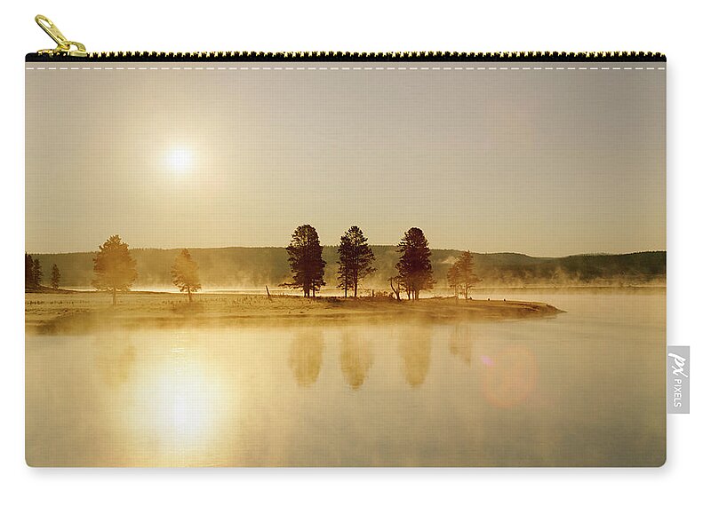 Scenics Zip Pouch featuring the photograph Sunrise Over The Yellowstone River by Zeb Andrews