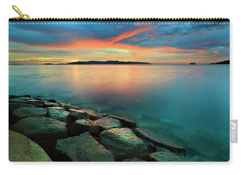 Scenics Zip Pouch featuring the photograph Sunset At Borneo, Sabah, Malaysia by Macbrian Mun