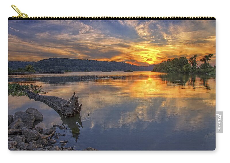 Cooks Landing Zip Pouch featuring the photograph Sunset at Cook's Landing - Arkansas River by Jason Politte