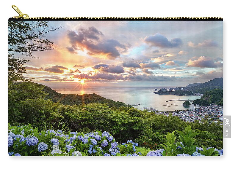 Tranquil Scene Zip Pouch featuring the photograph Sunset At Hydrangea Hills by Tommy Tsutsui