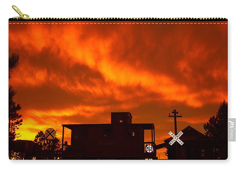 Colorado Zip Pouch featuring the photograph Sunset Caboose by Dawn Key
