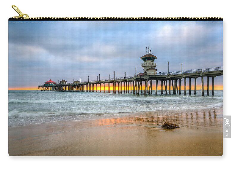 Beach Zip Pouch featuring the photograph Sunset Drifting under the Pier by Andrew Slater