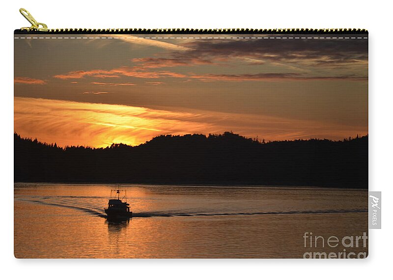 Boat Zip Pouch featuring the photograph Sunset Fishing by Deanna Cagle