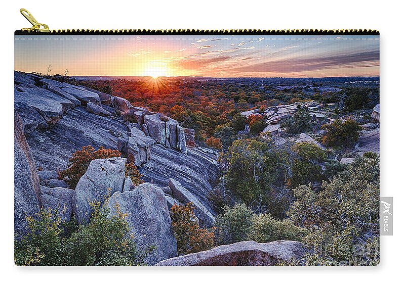 Enchanted Zip Pouch featuring the photograph Sunset from the top of Little Rock at Enchanted Rock State Park - Fredericksburg Texas Hill Country by Silvio Ligutti