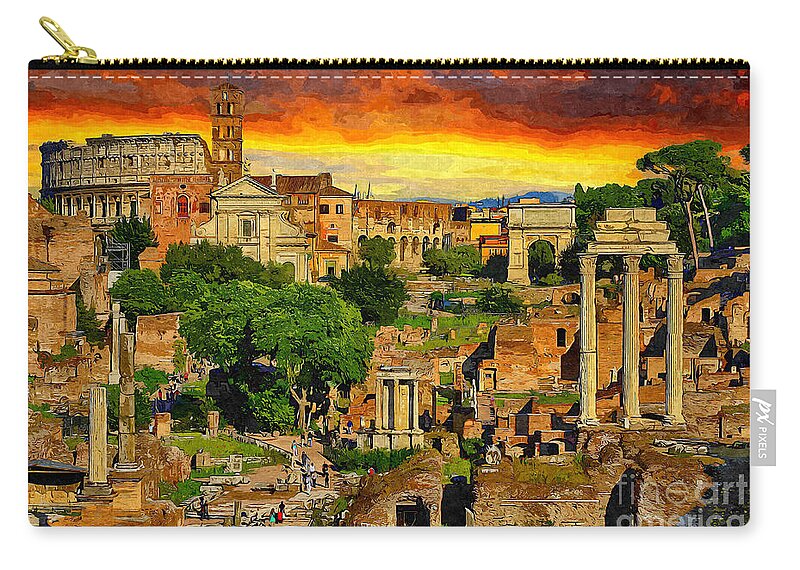 Sunset Zip Pouch featuring the painting Sunset in Rome by Stefano Senise