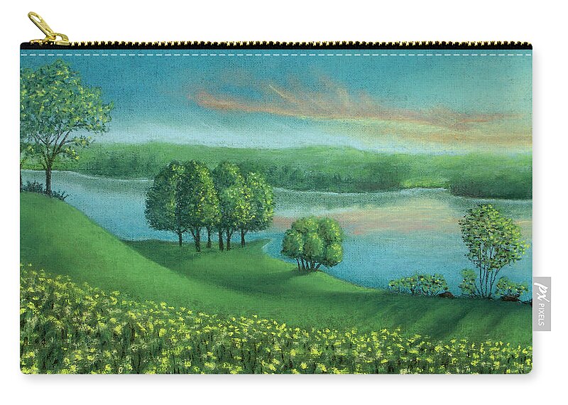 Sunset Zip Pouch featuring the pastel Sunset Lake A by Michael Heikkinen