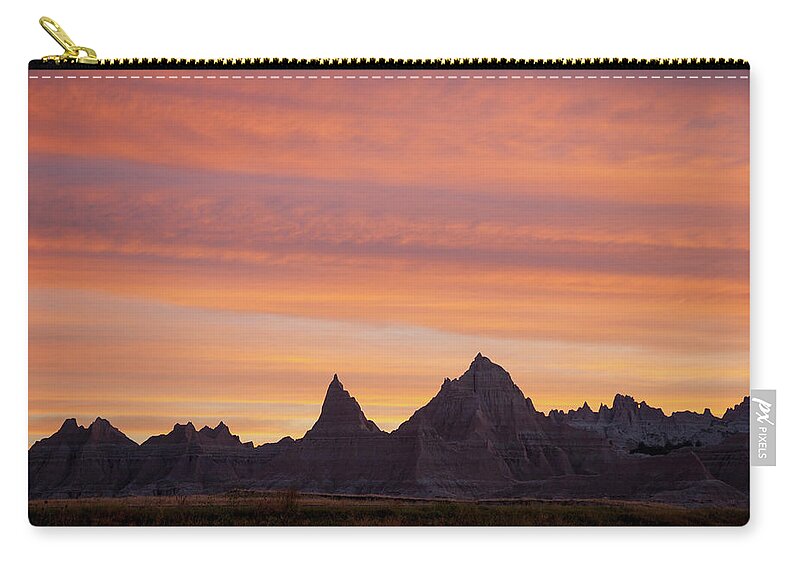 Tranquility Zip Pouch featuring the photograph Sunset Landscape, Badlands National Park by Karen Desjardin
