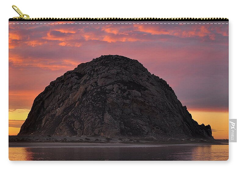Llandscape Zip Pouch featuring the photograph Sunset on Morro Rock by AJ Schibig