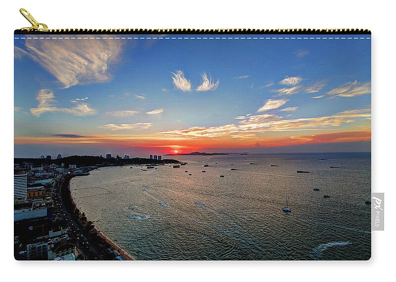 Tranquility Zip Pouch featuring the photograph Sunset Over Central Pattaya Thailand by Igor Prahin