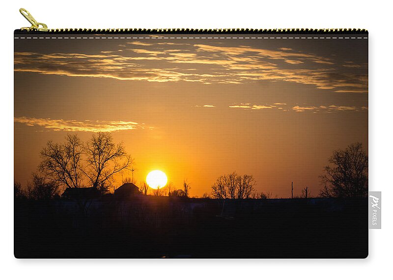 Sunset Zip Pouch featuring the photograph Sunset Over the Distant Farm by Holden The Moment