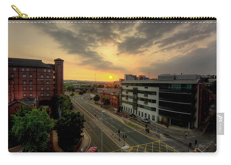 Land Vehicle Zip Pouch featuring the photograph Sunset Over Leeds City Centre by Chris Mcloughlin