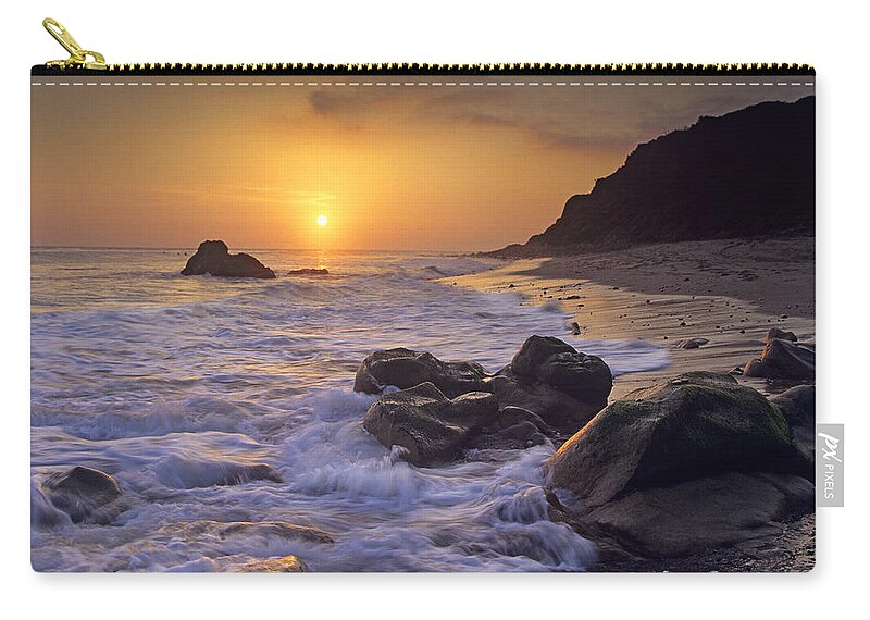00175832 Zip Pouch featuring the photograph Sunset Over Leo Carillo State Beach by Tim Fitzharris